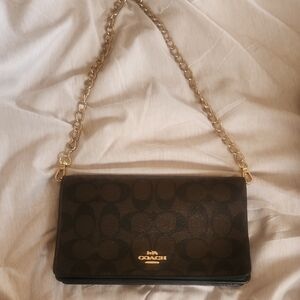 Coach Dark Brown Clutch with Gold Chain